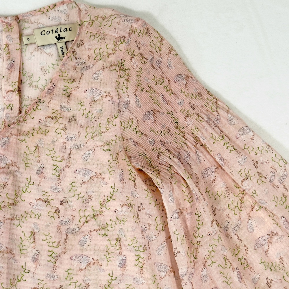 Côtelac Floral Hedgehog Print Blouse Top Womens Sz 0 Bell Sleeve Feminine Flowy‎